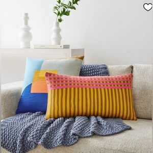 West Elm Yellow and Pink Striped Lumbar Pillow Cover and Pillow Insert NWT